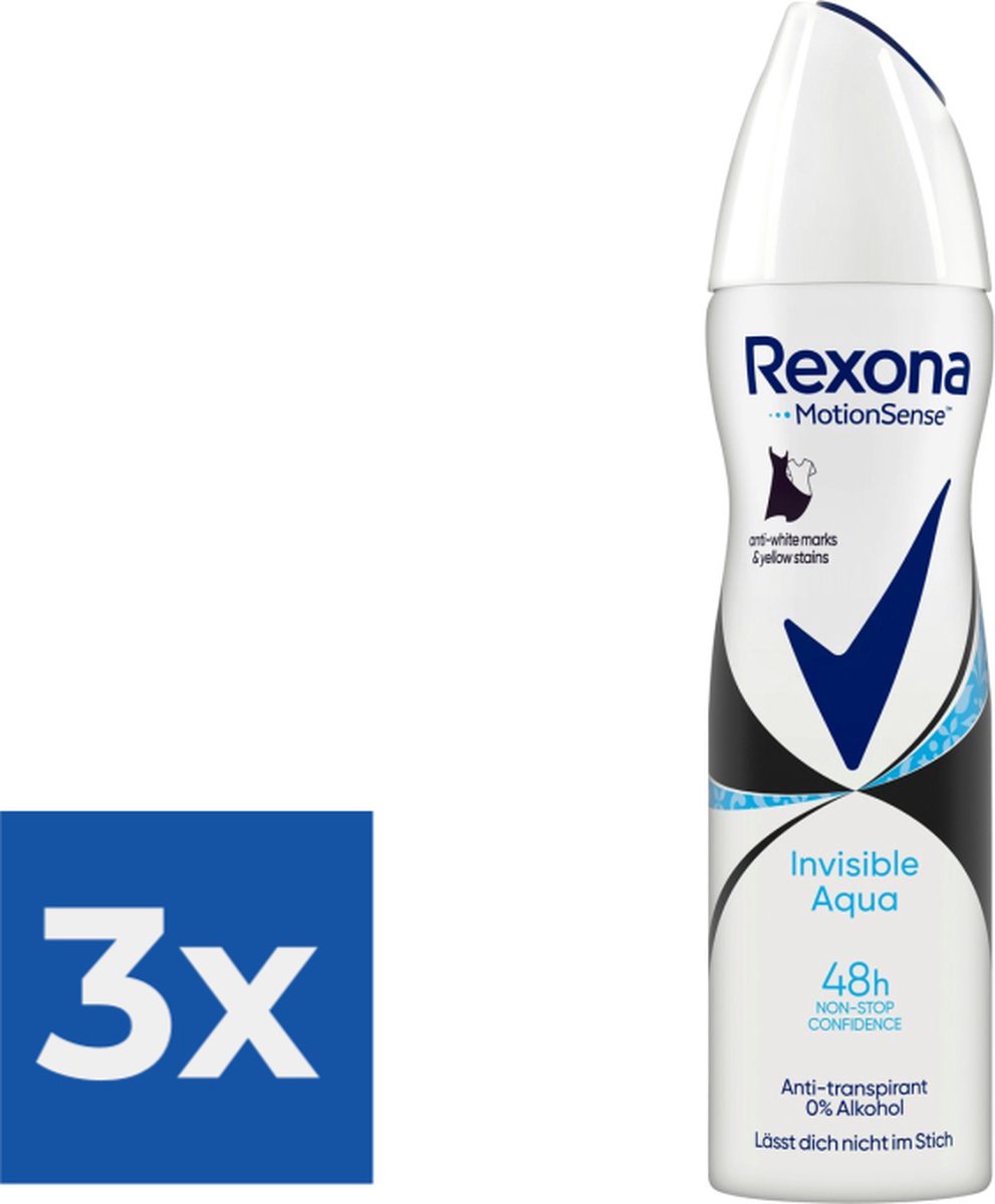 Goedkoopste Rexona Deospray - Invisible Aqua - Voordeelverpakking 3 x 150 ml