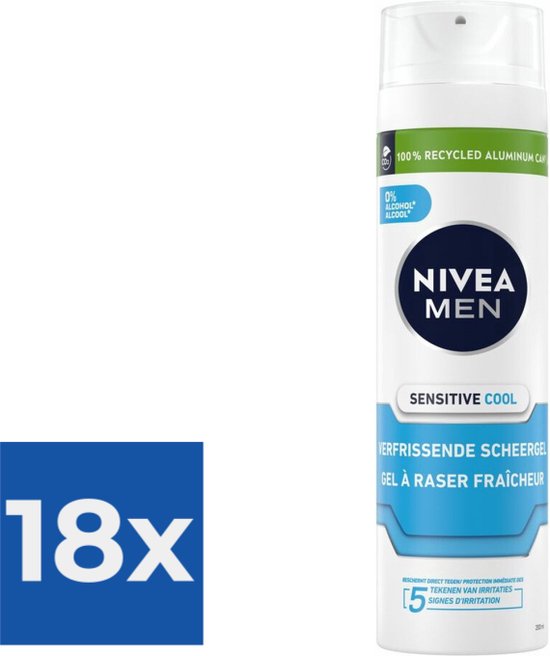 NIVEA MEN Sensitive Cooling - 200 ml -Scheergel - Voordeelverpakking 18 stuks