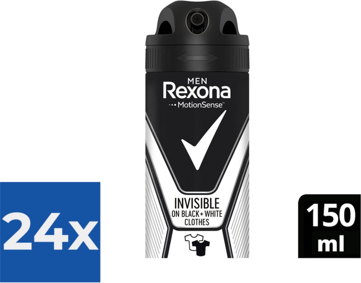 Goedkoopste Rexona Men Invisible Black White Anti White Marks Deodorant - 150ml - Voordeelverpakking 24 stuks