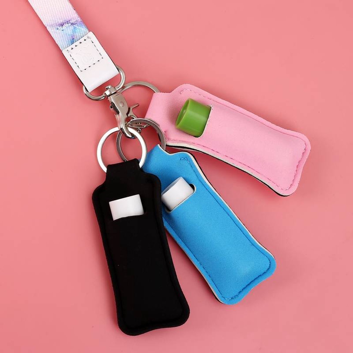 Goedkoopste T.O.M. - 1 Lippenstift houder- Zwart- Lipgloss houder- Mini parfumverstuiver houder- Sleutelhanger- Hanger voor Hervulbaar parfumflesje 5 ml