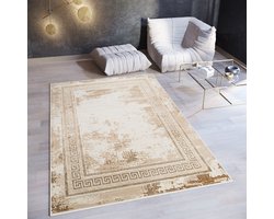 Tapiso Ares Vloerkleed Beige Bruin Laagpolig Woonkamer Frame Oriental Tapijt Maat- 200x300