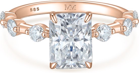 Isla - 14k Roségouden Radiant Geslepen Moissanite Ring met Zijstenen - 1.8 karaat