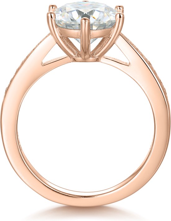 Sophia - Bague de fiançailles en or rose 14 carats avec moissanite et pierres latérales pavées - 4 carats