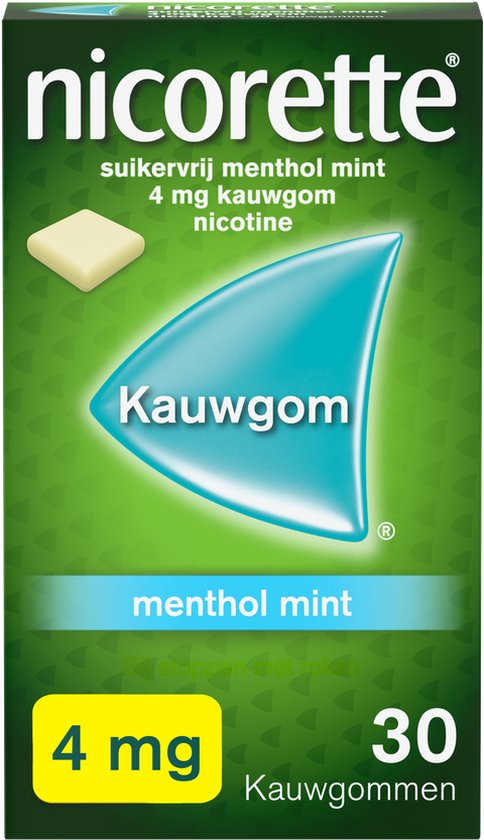 Nicorette Suikervrije Kauwgom Menthol Mint - 4 mg - 1 x 30 stuks - nicotinevervanger - stoppen met roken