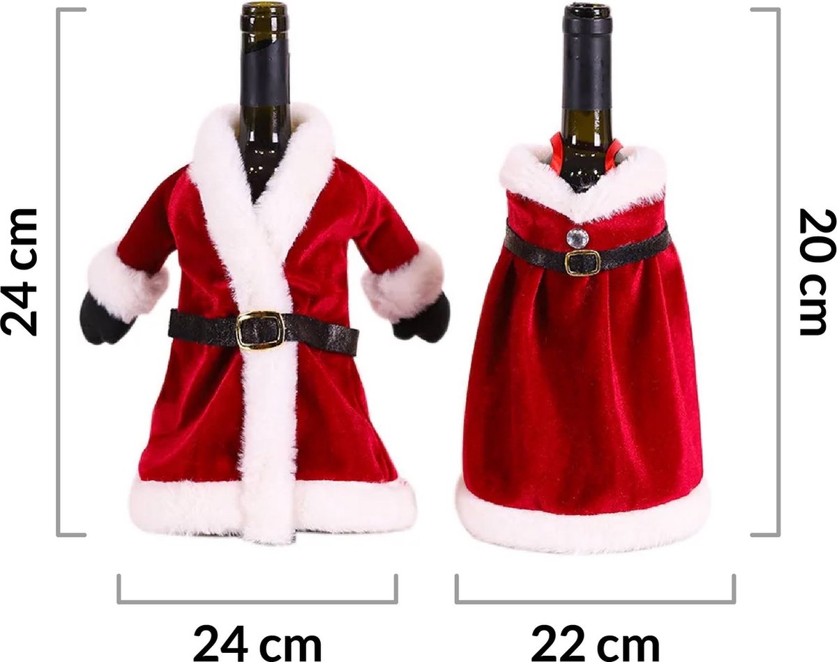 Trend24 - Wijn accessoires - Cadeauverpakking wijnfles - Wijn cadeau - Wijntas - Wijnzak - Wijn verpakking - Wijnfles hoes - Kerst tafeldecoratie - Velvet - Set van 2 - Rood - Wit - 24 x 24 cm