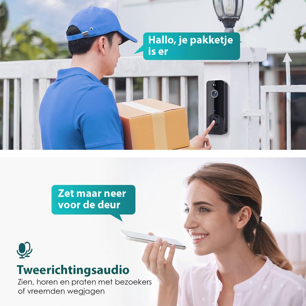 Afbeelding 3 van Slimme Video deurbel draadloos met Camera en Wifi - Inclusief Gong - 1080P HD - Slimme Deurbel