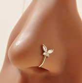 Nep Neuspiercing - Fake neuspiercing Vlinder Goud - Fake Piercing - Nep piercing - ring - Goud