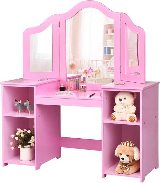 Table de maquillage 2 en 1 pour enfants, bureau avec miroir amovible,  coiffeuse pour... | bol.com