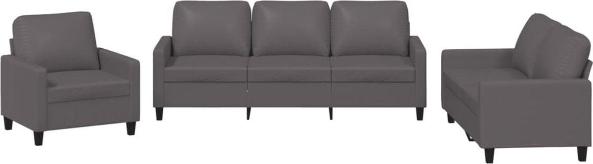 vidaXL - 3-delige - Loungeset - met - kussens - kunstleer - grijs