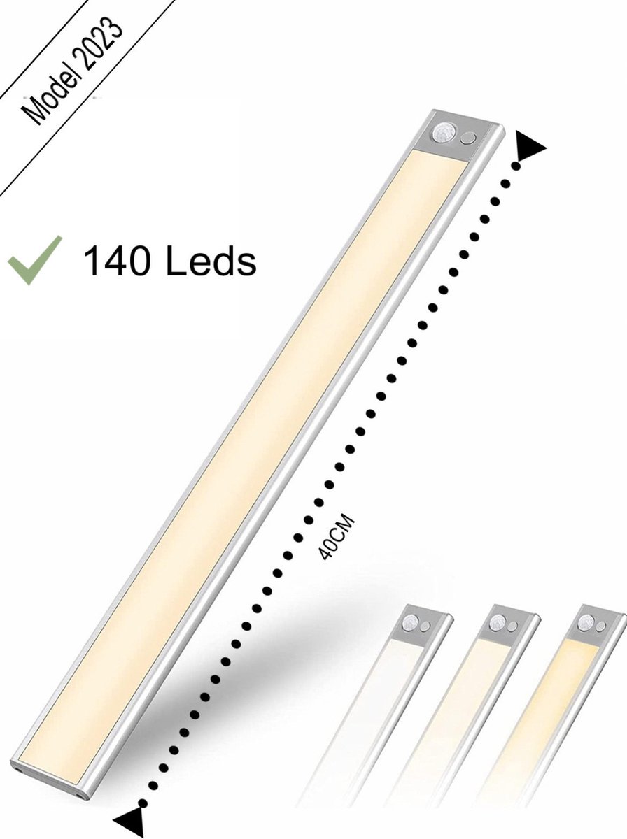 Led lamp - Led Strip - 40 cm-140 Leds -Accu -3 standen -warm licht, koud licht, fel licht - Opladen USB C -Lichtsensor- Magnetische Ophanging