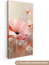 Canvas schilderij bloemen 20x40 cm - Abstracte kunst handgeschilderd - Huis decoratie woonkamer kleurrijk watercolor - Keuken muur schilderijen - Wanddecoratie roze accessoires - Kamer interieur decoraties - Wanddoek natuur botanisch