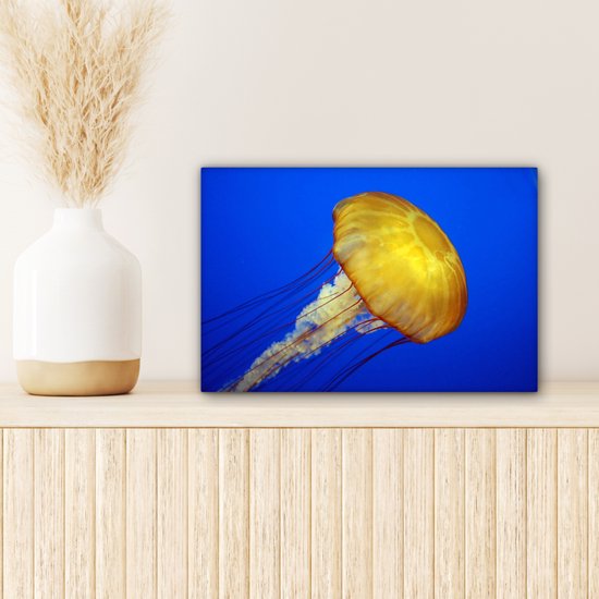 Toile Peinture Méduse - Mer - Jaune - 30x20 cm - Décoration murale