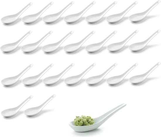 Nicfaky 4 Stuks Aziatische Retro Keramische Rijst Lepels Gebogen Handvat Ramen Soeplepel Geschilderd Lepels Lange Handvat