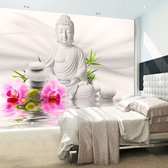 Fotobehangkoning - Behang - Vliesbehang - Fotobehang - Buddha and Orchids - Spa - Budha - Boedha - Orchidee - 350 x 245 cm