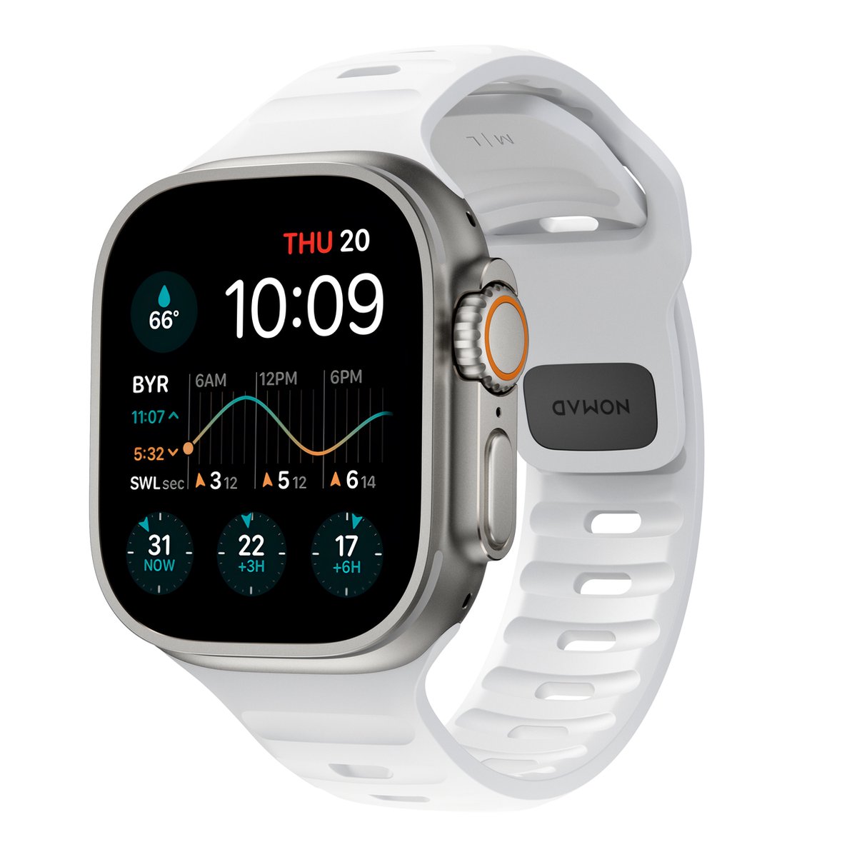 Nomad Sport Band - Horlogeband gemaakt van FKM rubber- Geschikt voor Apple® Watch 45-49 mm Wit