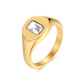 Twice As Nice Ring in goudkleurig edelstaal, witte rechthoek 56