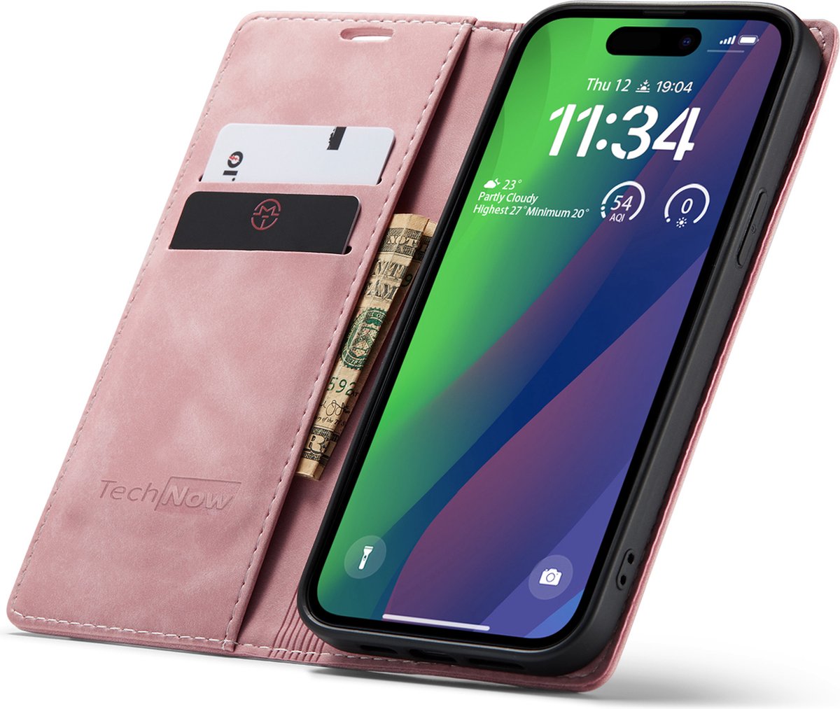 Hoesje geschikt voor iPhone 15 Plus - Book Case Leer Slimline Roze