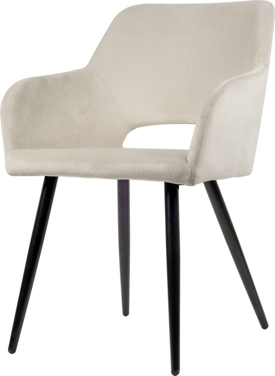 Chaise de salle à manger Jesper - Blanc cassé | Velours | Velvet | Pieds en acier noir | Chaise de salle à manger design