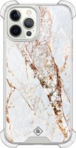 Casimoda® hoesje - Geschikt voor iPhone 12 Pro - Marmer Goud - Shockproof case - Extra sterk - Siliconen/TPU - Goudkleurig, Transparant