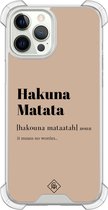 Casimoda® hoesje - Geschikt voor iPhone 12 Pro - Hakuna Matata - Shockproof case - Extra sterk - Siliconen/TPU - Bruin/beige, Transparant