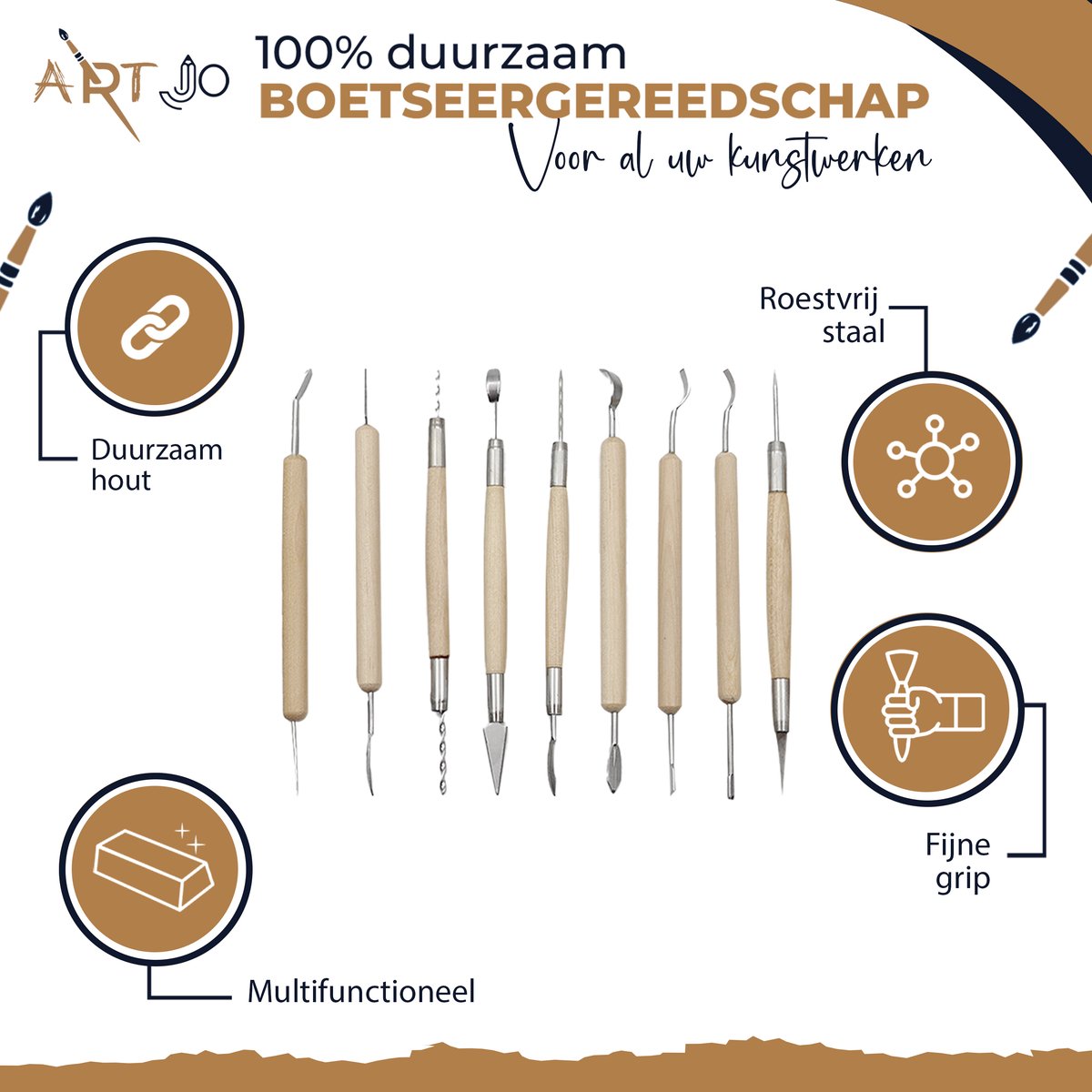 ArtJo 45-delige Klei Gereedschap Pottenbakken Boetseren Boetseer Set - Beeldhouwen - Boetseergereedschap - Spatels/Mes/Mesjes/Mirettes - Keramiek/Polymeer/Boetseerklei - Modelleer – Kleigereedschap — afbeelding 5