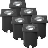 HOFTRONIC - Set van 6 Cody LED Grondspots XL Zwart - Vierkant - Dimbaar en kantelbaar - IP67 Waterdicht - RVS - GU10 4.5W 345 Lumen - 6500K Daglicht wit licht - Geschikt voor tuin, oprit en pad
