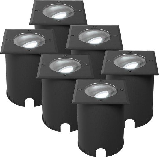 HOFTRONIC - Set van 6 Cody LED Grondspots XL Zwart - Vierkant - Dimbaar en kantelbaar - IP67 Waterdicht - RVS - Geschikt voor tuin, oprit en pad
