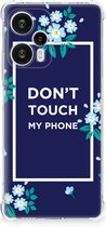 Shockproof Case Geschikt voor Xiaomi Poco F5 Smartphonehoesje met transparante rand Flowers Blue Don't Touch My Phone