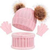 Winter set 3 stuks - Licht roze - 1 tot 6 jaar - Muts, ronde sjaal, handschoenen voor kinderen - 3-delige set - Voor meisjes en jongens - Black Friday 2023 - Kerstcadeau