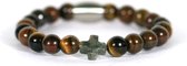 IbizaMen KIDS - pyrite kruis tijgeroog 6mm - 14cm