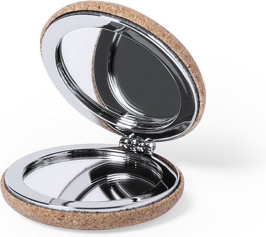 Inklapbare make-up spiegel - Zakspiegel - Reisspiegel - x2 vergrotend - 6,2 cm - Kurk - Bruin