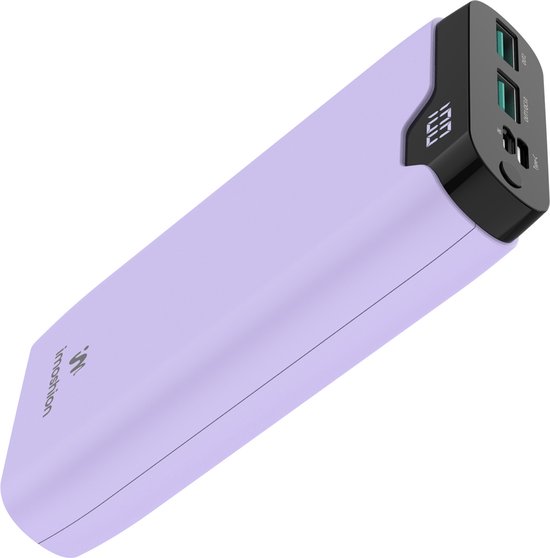 iMoshion® Powerbank 20000 mAh - Snellader & batterij LED-display - USB A, USB C & Micro USB - Universele Powerbank voor o.a. Apple iPhone & Samsung - 18 Watt - Lila