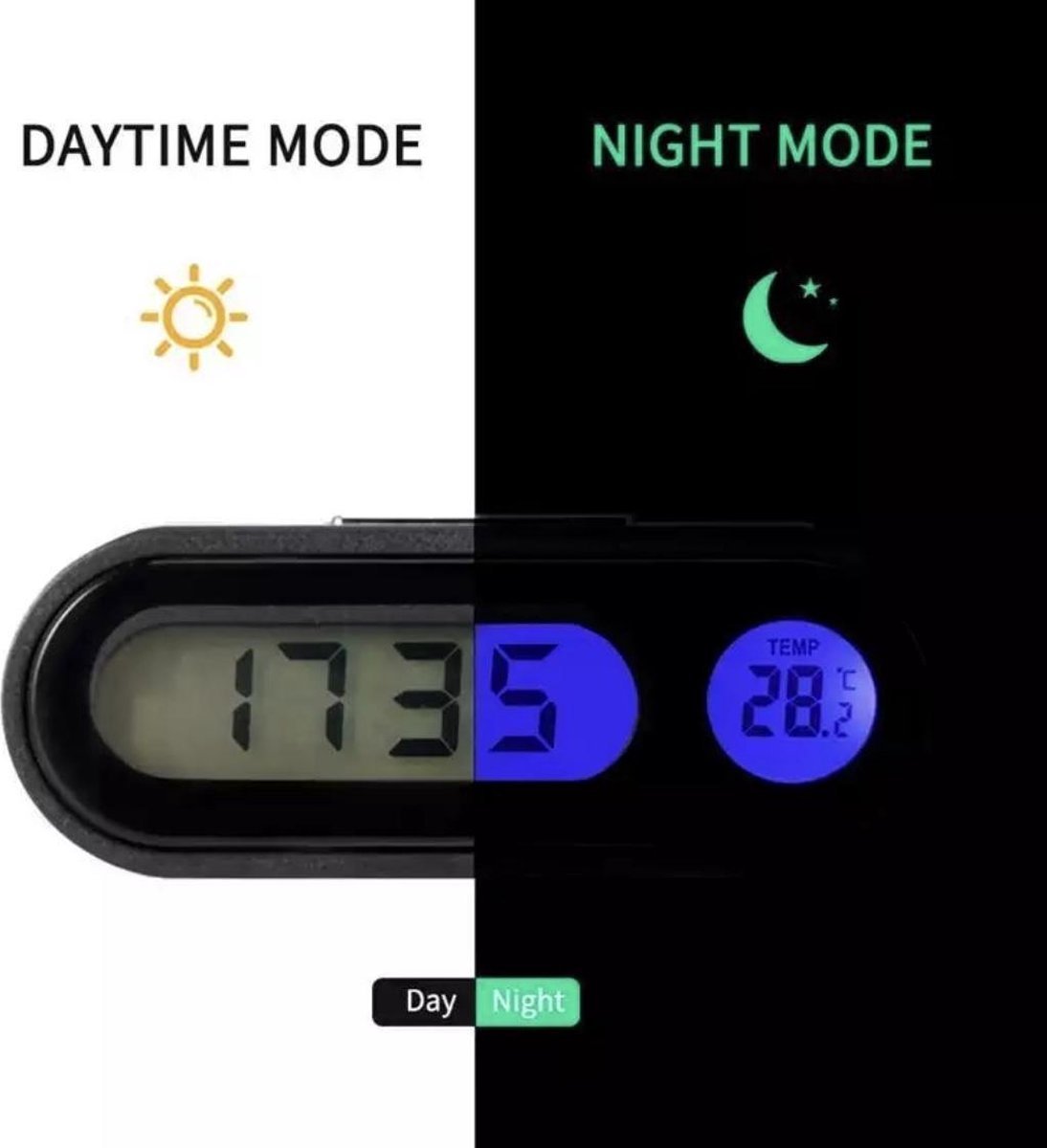 New Age Devi - 2-in-1 Digitaal Autoklokje/Temperatuurmeter/LED Klok/Auto Accessoires/Thermometer
