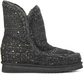 Mou Enkellaarsjes Dames - Pantoffels / Damesschoenen - Canvas - inner wedge tweed - Zwart - Maat 39