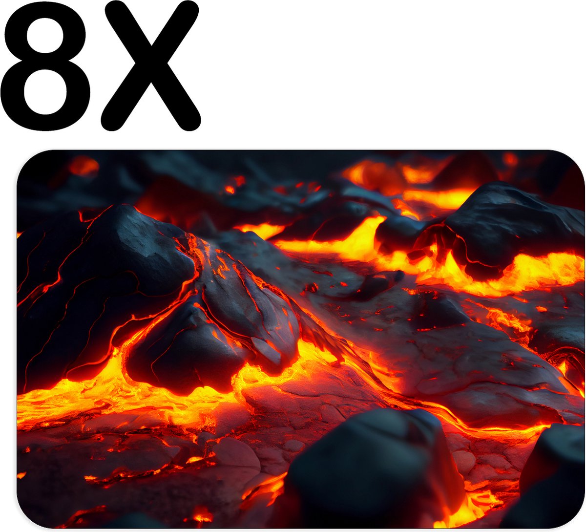 BWK Flexibele Placemat - Lava en Magma - Set van 8 Placemats - 45x30 cm - PVC Doek - Afneembaar