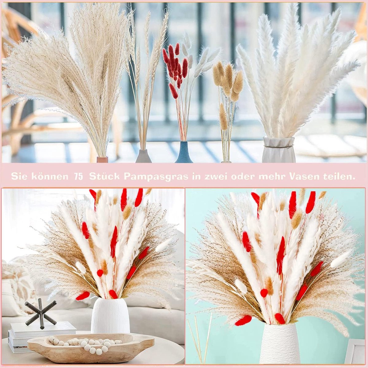 Herbe de Pampa séchée, Fleurs séchées naturelles, vase Deco pour ...