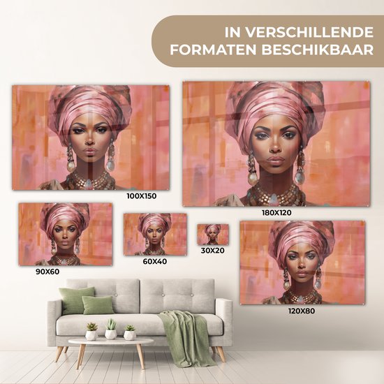 MuchoWow® Peinture sur verre 120x80 cm - Peinture sur verre acrylique - Art - Femme - Rose - Bijoux - Portrait - Photo sur verre - Décoration murale salon - Décoration murale chambre - Peintures