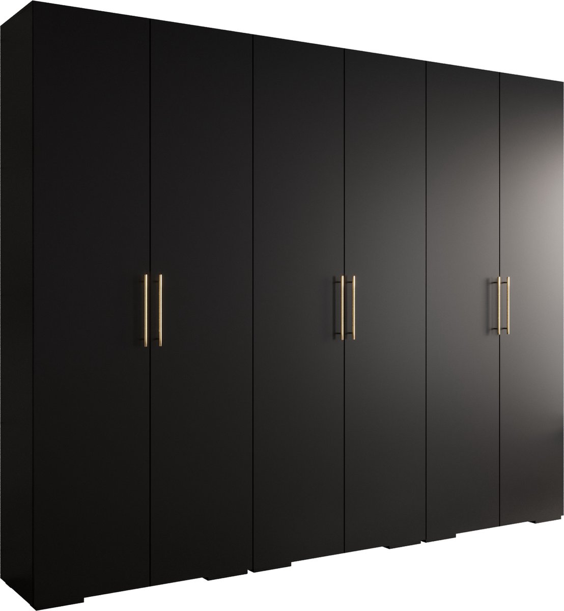AJE Meubles B.V. Opbergkast Kledingkast met 6 draaideuren Garderobekast slaapkamerkast Kledingstang met planken | Gouden Handgrepen, elegante kledingkast, glamoureuze stijl (LxHxP): 300x237x47 cm - IVONA 3 (Zwart, 300 cm)
