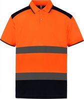 Polo Unisexe M Yoko Col avec boutons Manche courte Hi visibilité Orange / Marine 100% Polyester