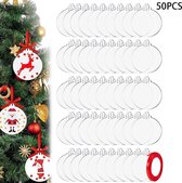 50 stuks Kerstbal Transparant Acryl Schijf Ornamenten Ronde Kerstversieringen met Lint, Doorzichtige Blanco Acryl Kerstschijf voor een Boomfeestje Hangende Decoratie (7,6 cm)