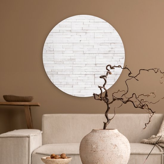 WallCircle - Cercle mural 60x60 - Pierre - Briques - Wit - Texture - Tableaux ronds salon - Plaque murale ronde - Cercle de Décoration murale murale - Décoration de chambre à l'intérieur - Cercle Décoration murale - Accessoires de maison