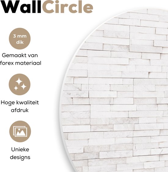 WallCircle - Cercle mural 60x60 - Pierre - Briques - Wit - Texture - Tableaux ronds salon - Plaque murale ronde - Cercle de Décoration murale murale - Décoration de chambre à l'intérieur - Cercle Décoration murale - Accessoires de maison