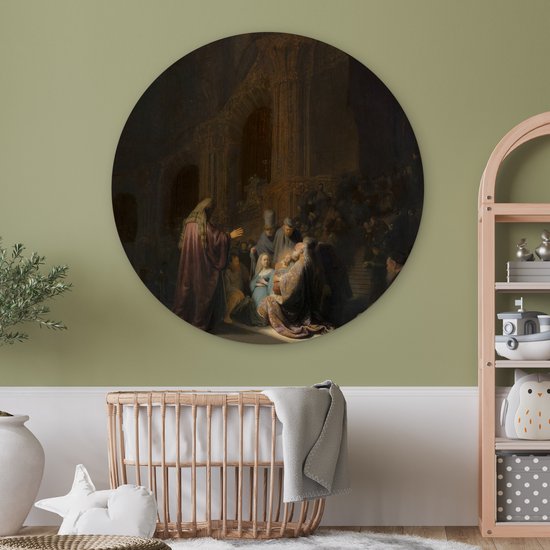 Chant de louange de Siméon - Peinture de Rembrandt van Rijn assiette en plastique cercle mural ⌀ 120 cm