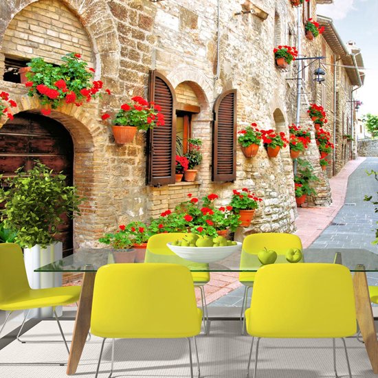 Papier peint photo roi - Papier peint non tissé - Papier peint intissé - Papier peint photo Rue en Italie 3D - Province italienne - 200 x 140 cm
