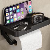 Toilet Paper Holder No Drilling with Shelf, Stainless Steel , Toilet Roll Holder , Self-Adhesive , Toilet Paper Holder , Wall Mount , Bathroom Toilets , Kitchen , Toilet Paper Holder , Black
