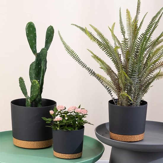 ZMTECH 30cm Plant Potten, Moderne Plantenbakken met Afvoergaten en Afneembare Schotel, Plastic Bloempotten voor Planten voor Huis Tuin Vensterbank (Donkergrijs, Set van 2