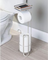 Toiletrolhouder zonder boren - Toiletrolhouder voor badkamer - Kleur: Satijnafwerking - Toiletpapierhouder met borstel en plank