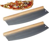 Relaxdays 2x pizza wiegemes - rvs pizzasnijder - met houten handvat - pizzames