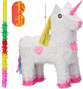 Relaxdays 3-delige pinata set eenhoorn - pinatastok - blinddoek - volledige set - unicorn