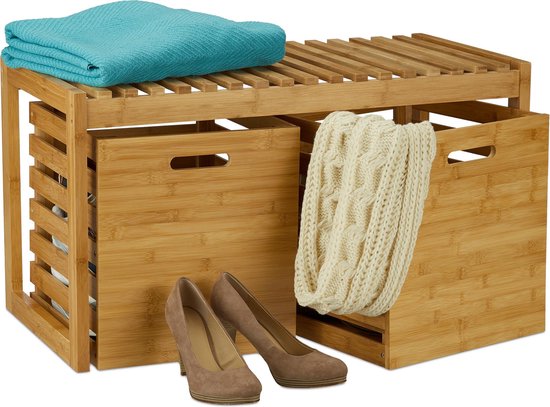 Banc de salle de détente avec espace de rangement - banc en bois - banc avec boîtes - bambou - bois